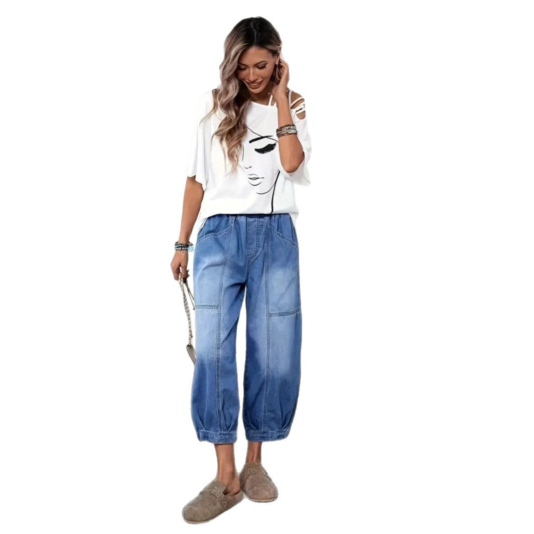 Retro-Denim-Caprihosen