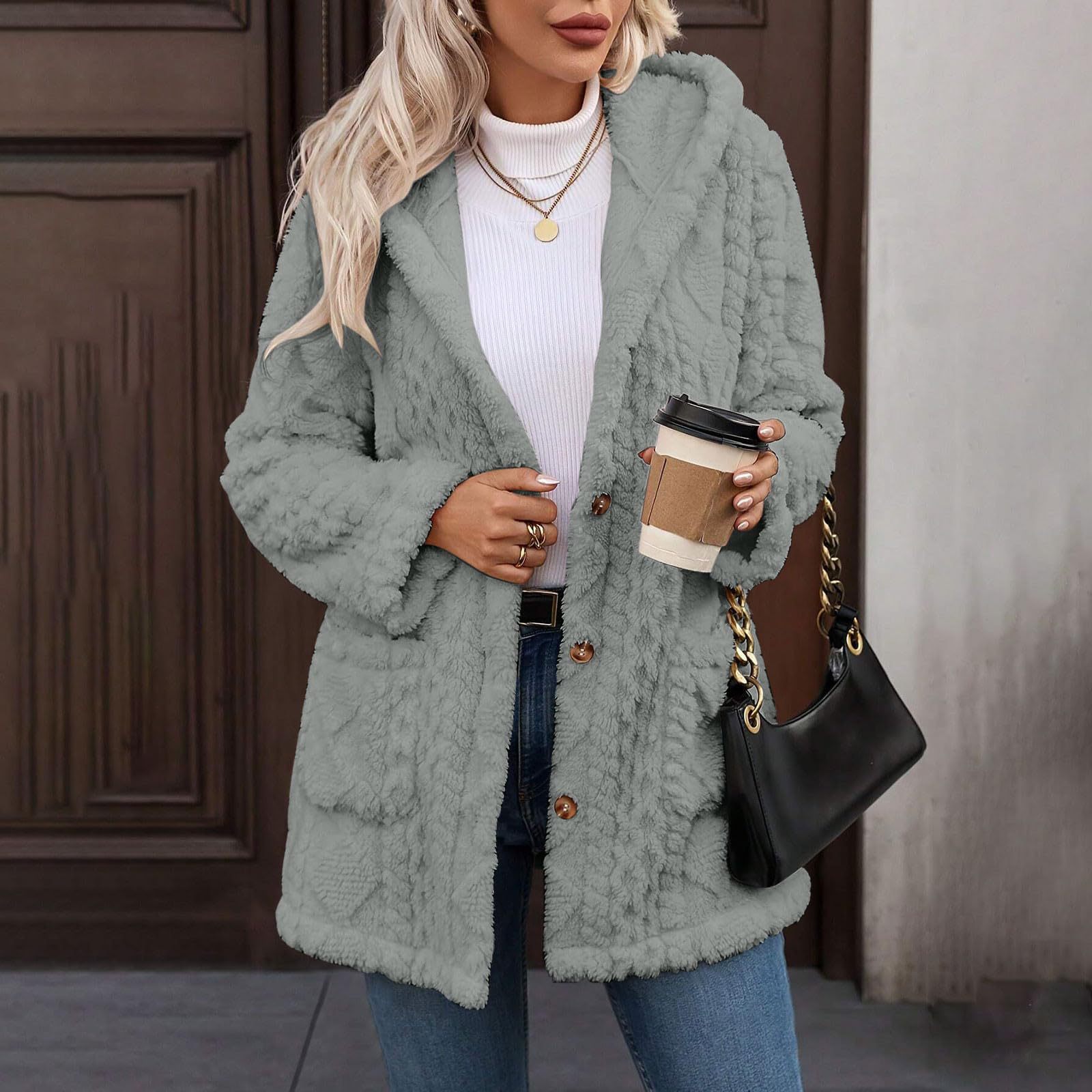 Kapuzen-Cardigan «Cosy» · uni, mit Knöpfen (Damen) – LuxeStyle