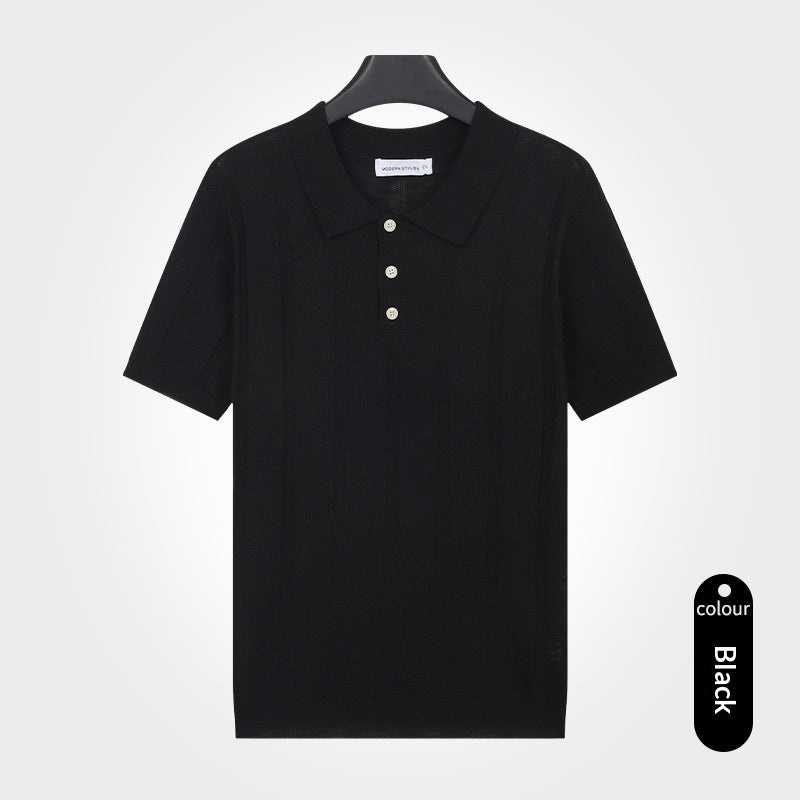 Herren Strick-T-Shirt Kurzarm Slim-Fit