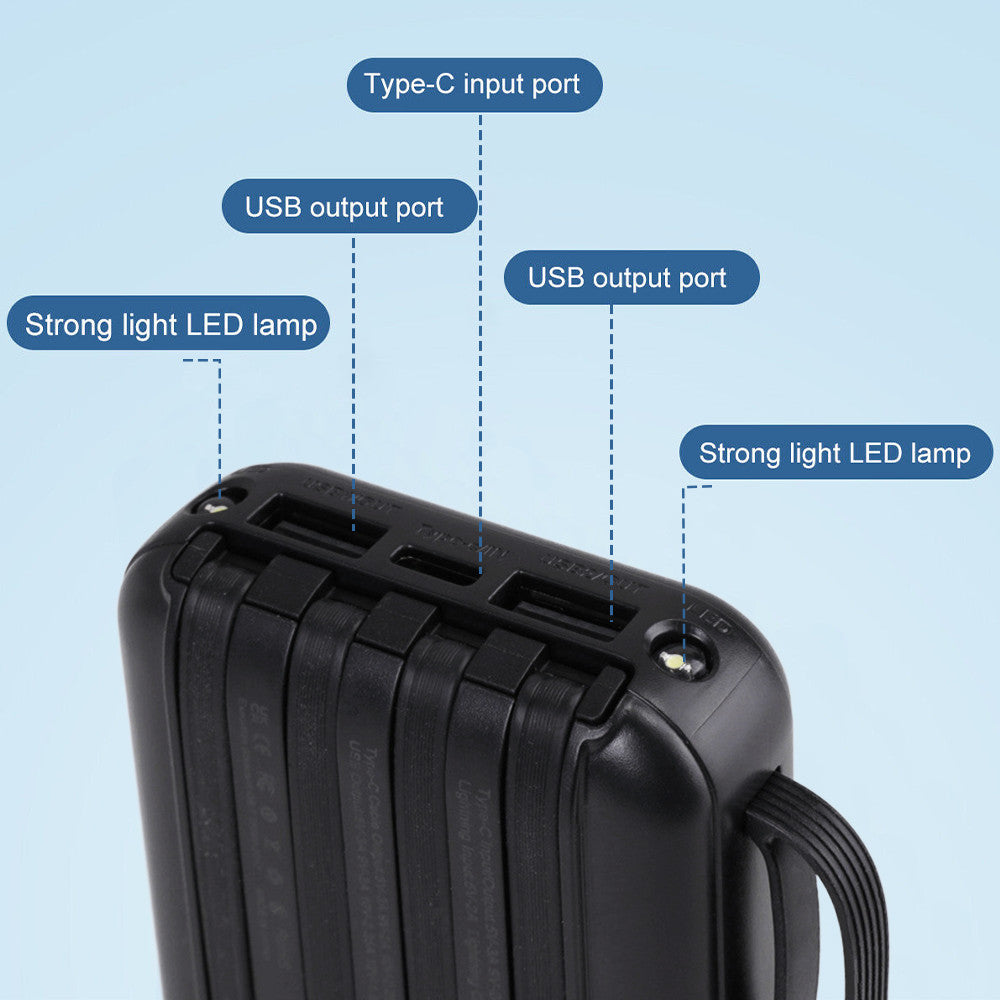 30000mAh Powerbank mit integrierten Kabeln