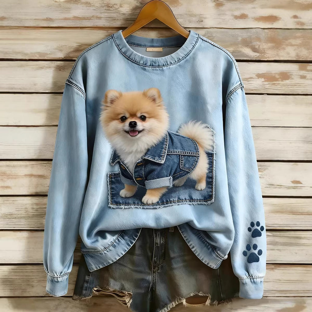 Damen Pullover mit Blumenprint und Rundhals