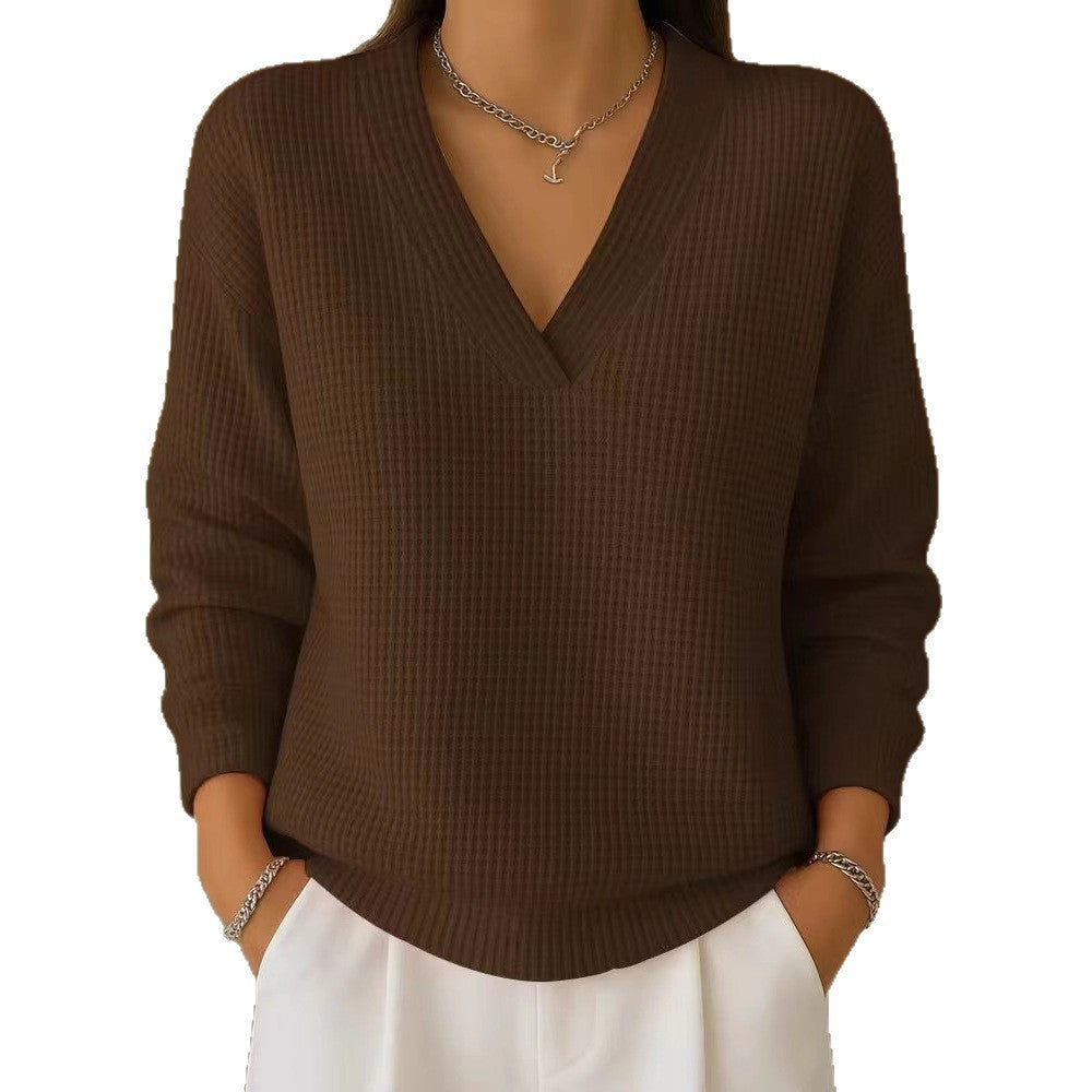 Casual Damen-Loose-Pulli Waffelmuster