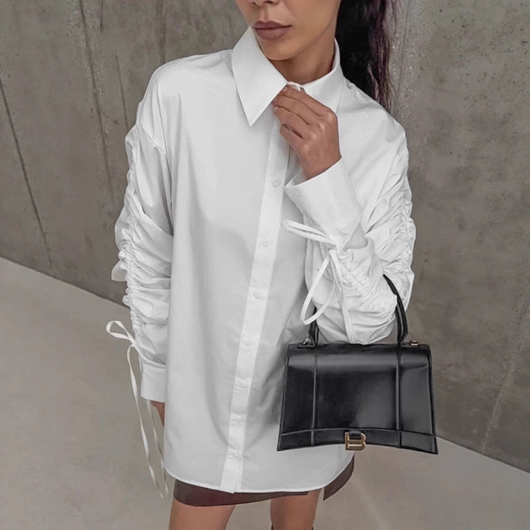 Weisse Baumwollbluse mit Tunnelzug und Revers – Bild 4 | LuxeStyle