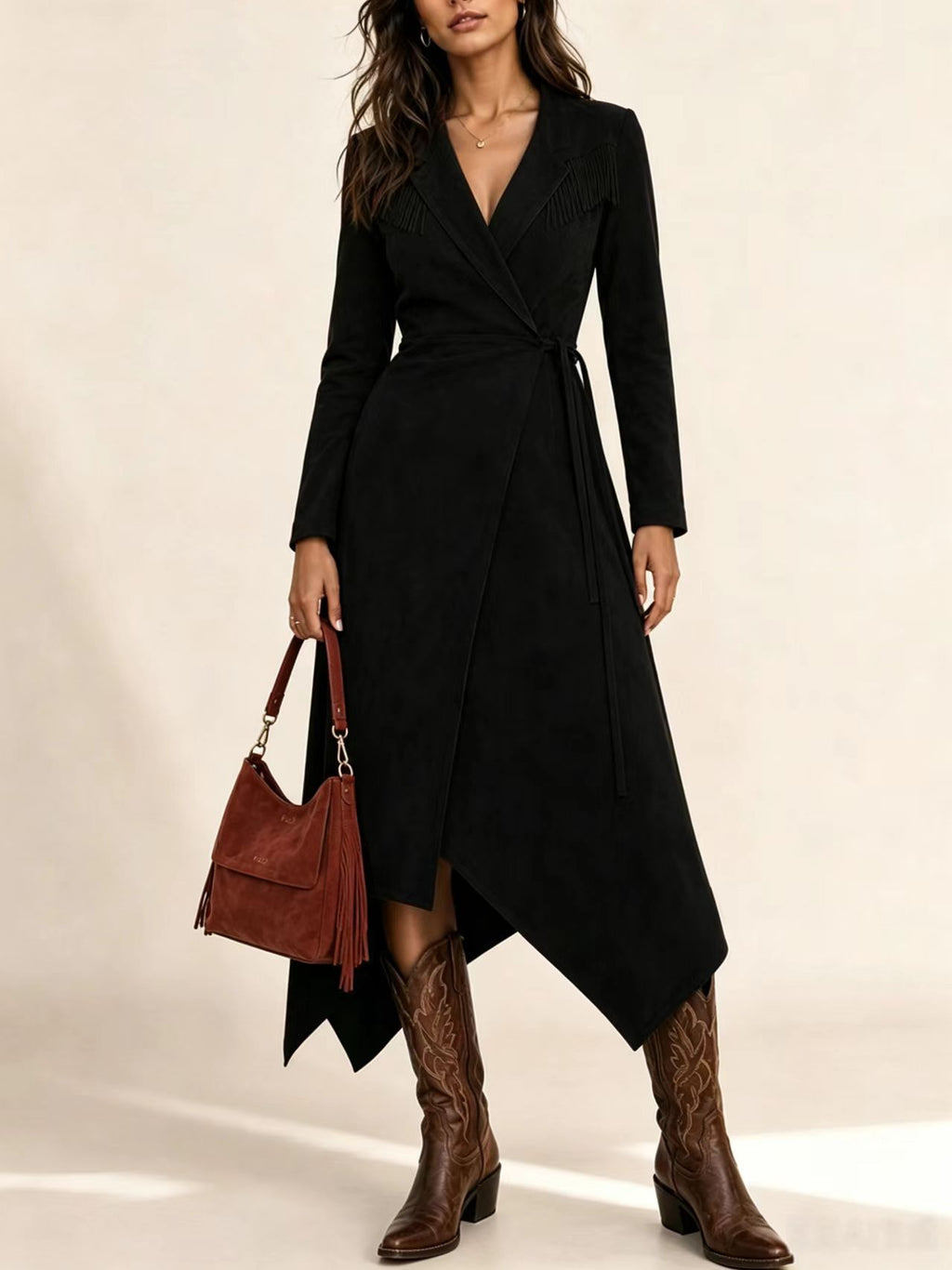 Tassel-Trenchkleid mit elastischer Taille – Bild 3 | LuxeStyle