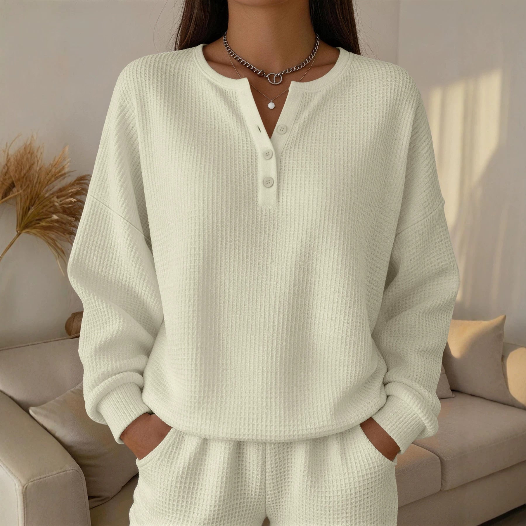 Einfarbiges Wellenspitzen-Pullover für Damen
