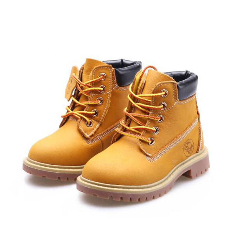 Gelbe Leder-Winterstiefel für Kinder