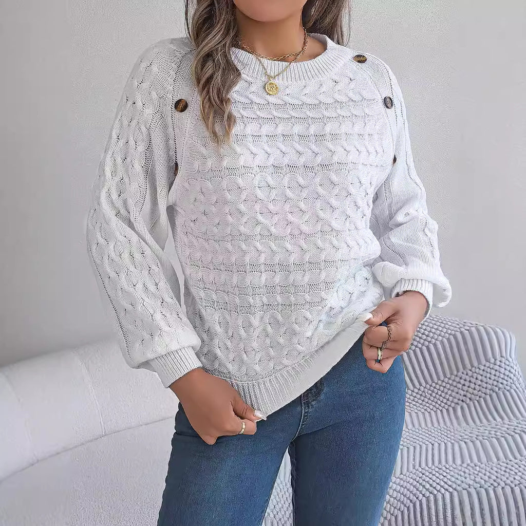 Pullover mit Knopfleiste und Puffärmeln