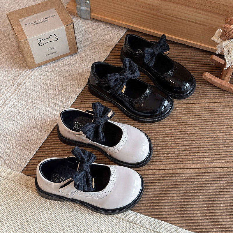 Schicke Leder Mary Jane-Schuhe mit schwarzer Schleife für Mädchen