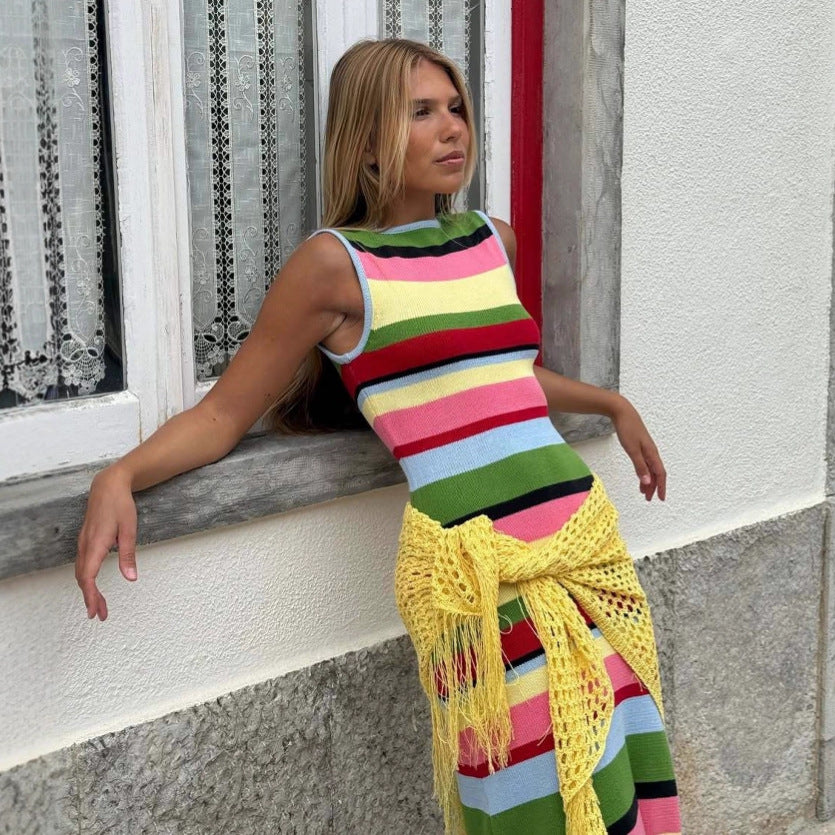 Gestreiftes StrickMaxikleid für Damen