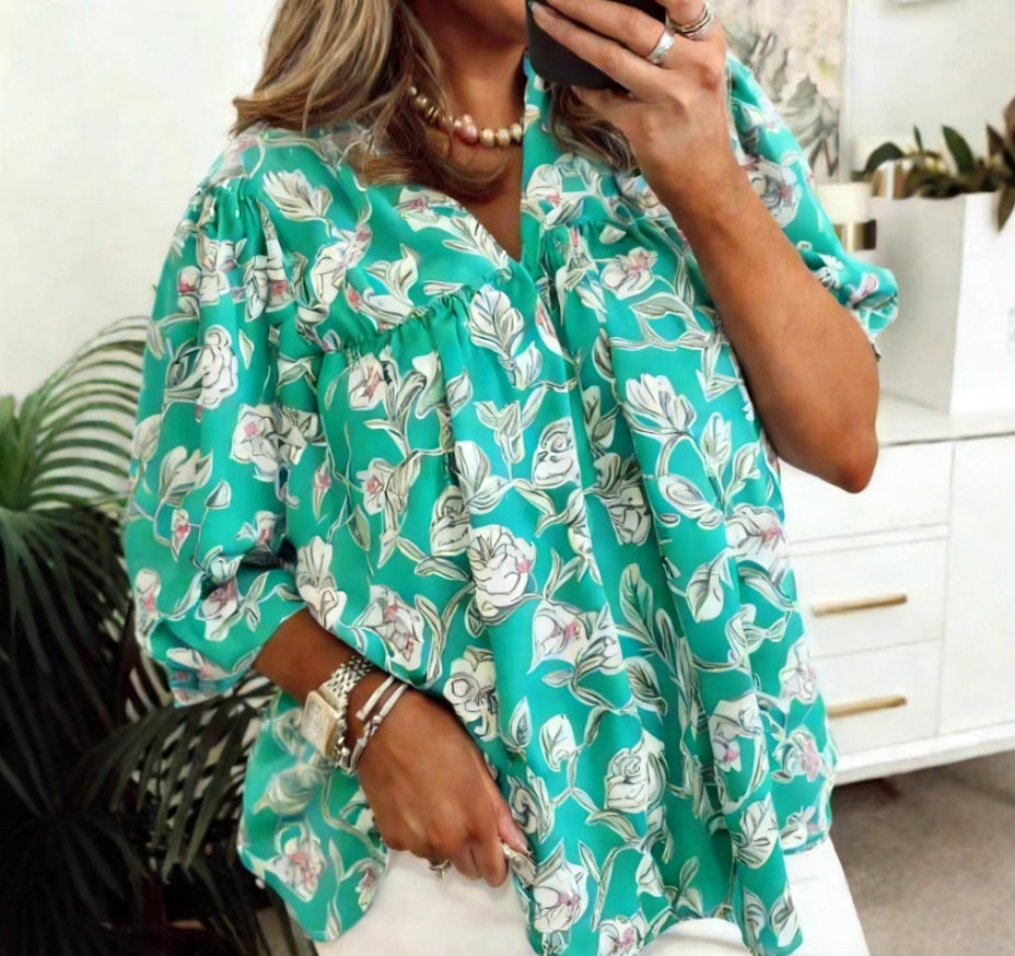 Elegantes Langarmshirt mit Blumenprint | LuxeStyle