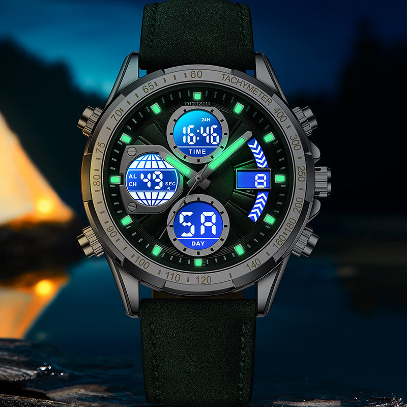 Herren Business-Armbanduhr, Leder, Leuchtzeiger