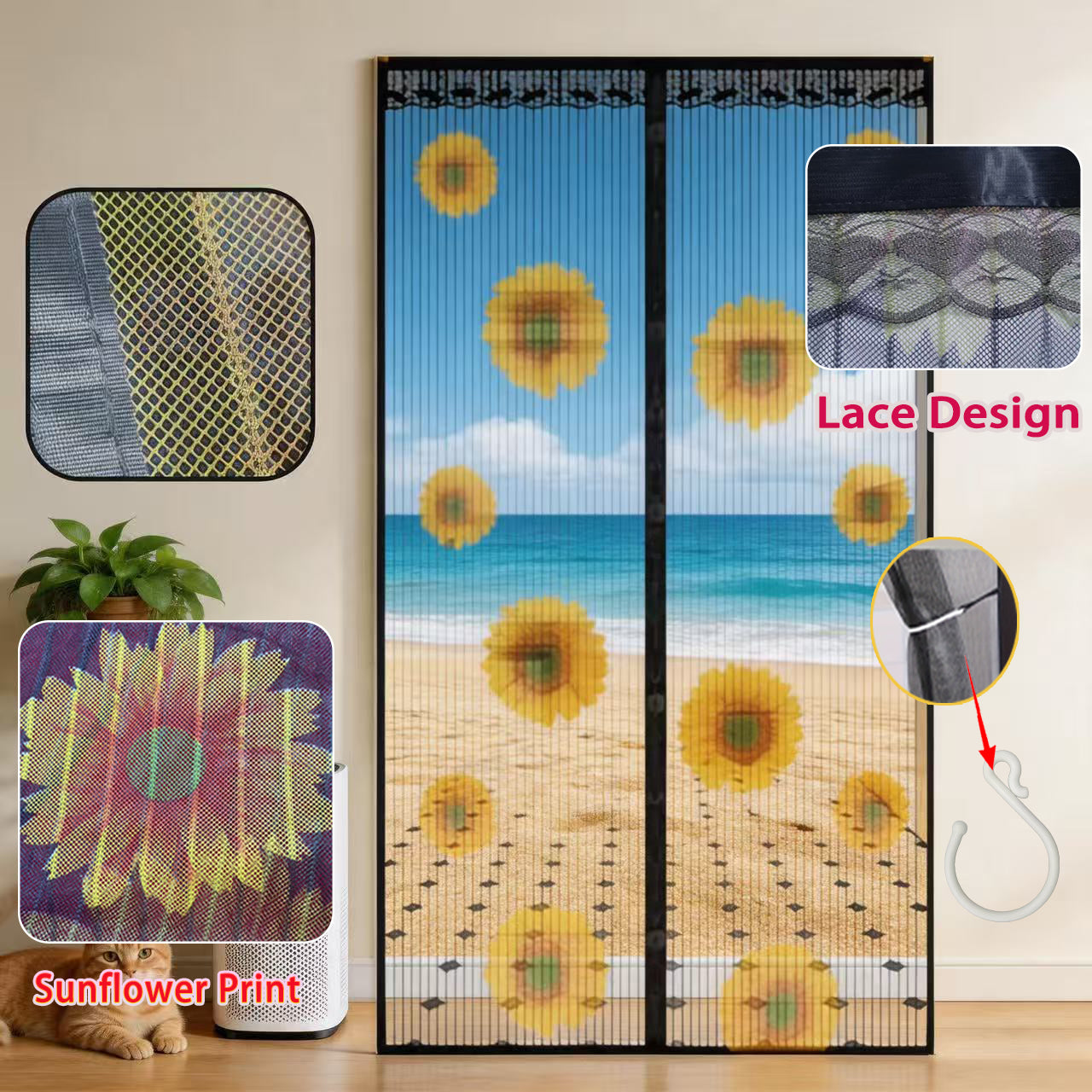 Magnetischer Türvorhang mit Sonnenblumenmuster