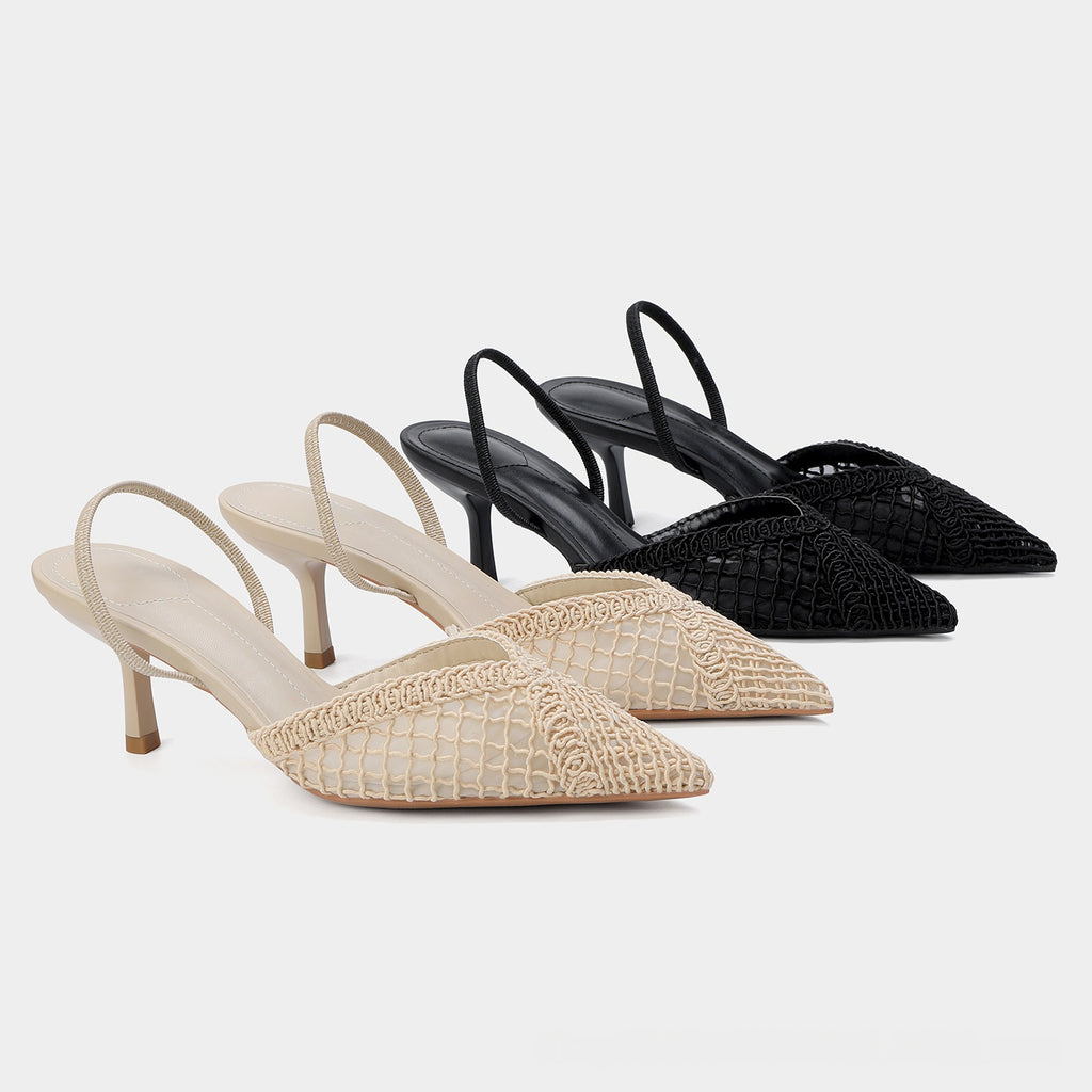 Elegante Mesh-Stiletto-Sandalen mit spitzer Zehe