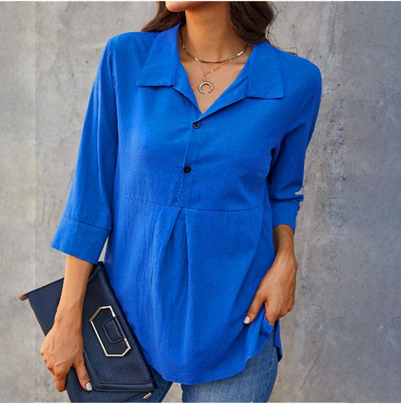 Damen-Shirt mit Reverskragen und Schlitz | LuxeStyle