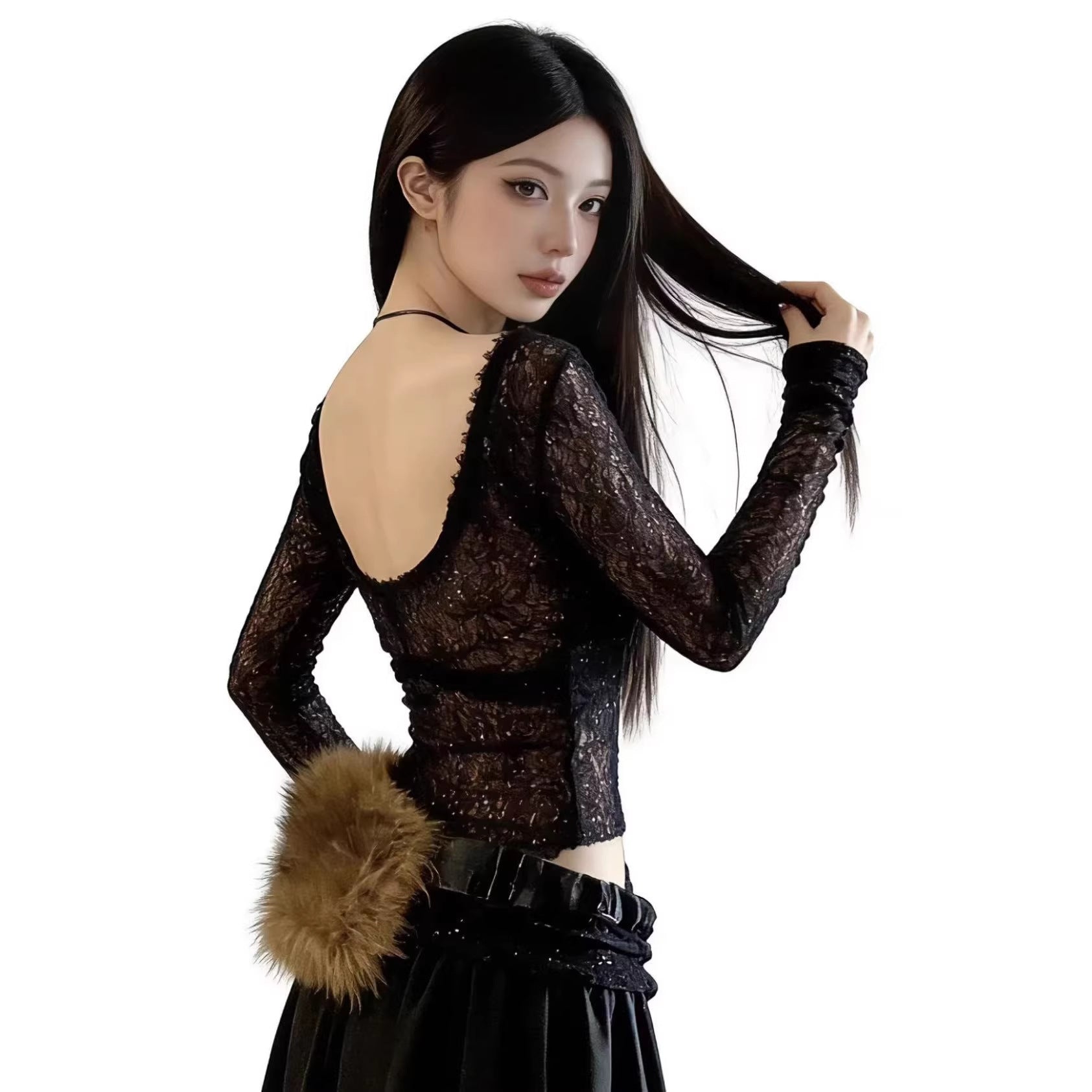 One-Shoulder Spitzen-Top mit Cut-Out
