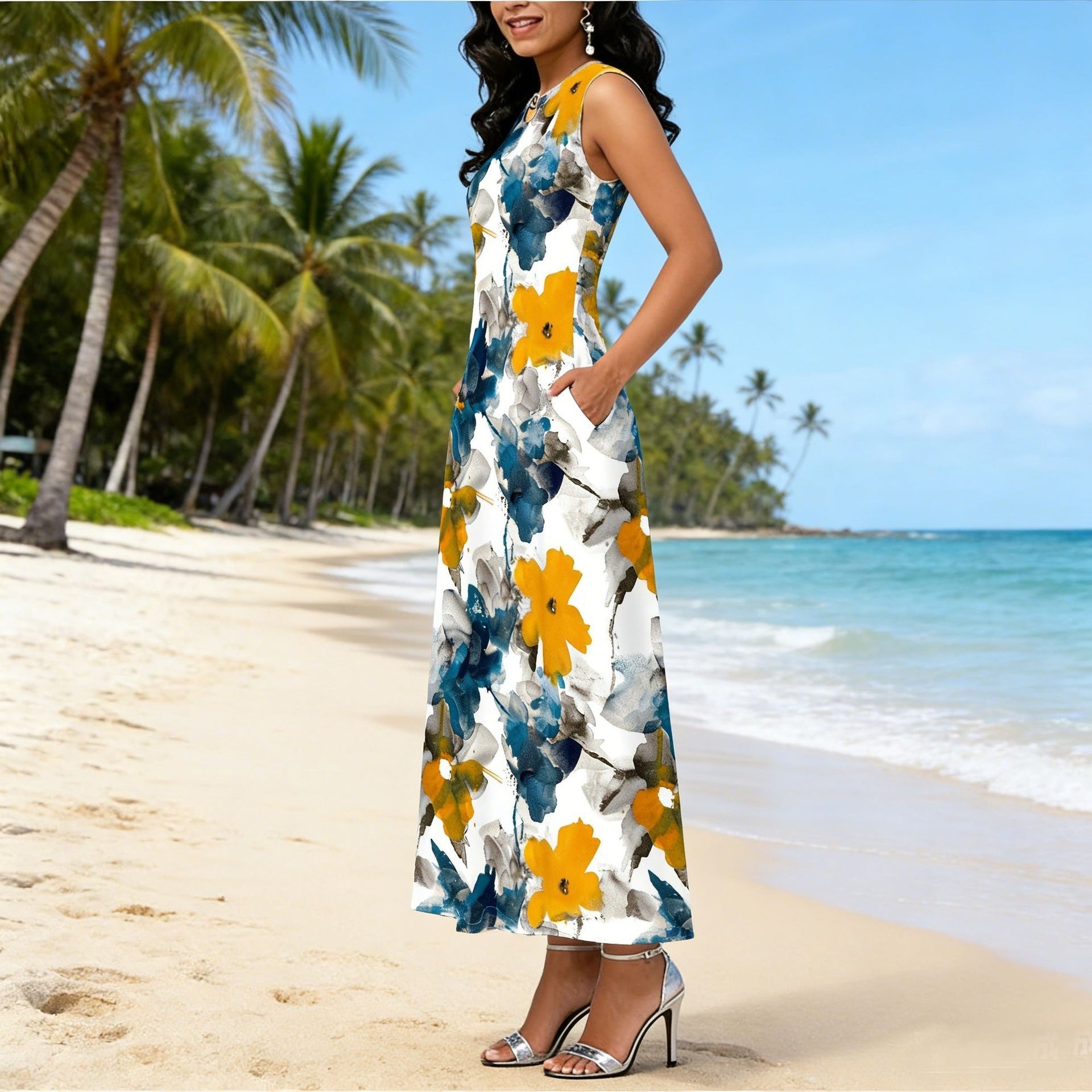 Maxikleid mit Tropenmuster