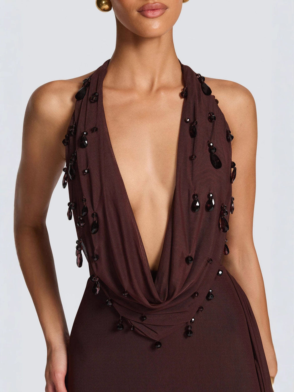 Kleid mit V-Ausschnitt und Rüschenschlitz – Bild 6 | LuxeStyle