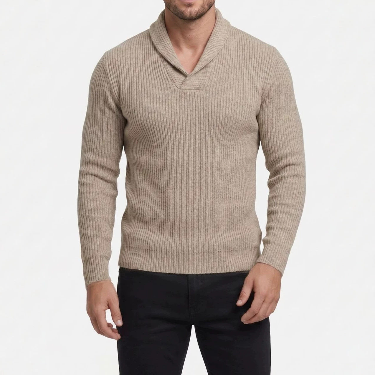 Herren V-Ausschnitt Strickpullover Langarm Slim Fit