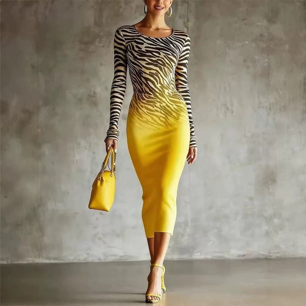 Langärmliges Bodycon-Midi-Kleid mit Tiermuster | LuxeStyle