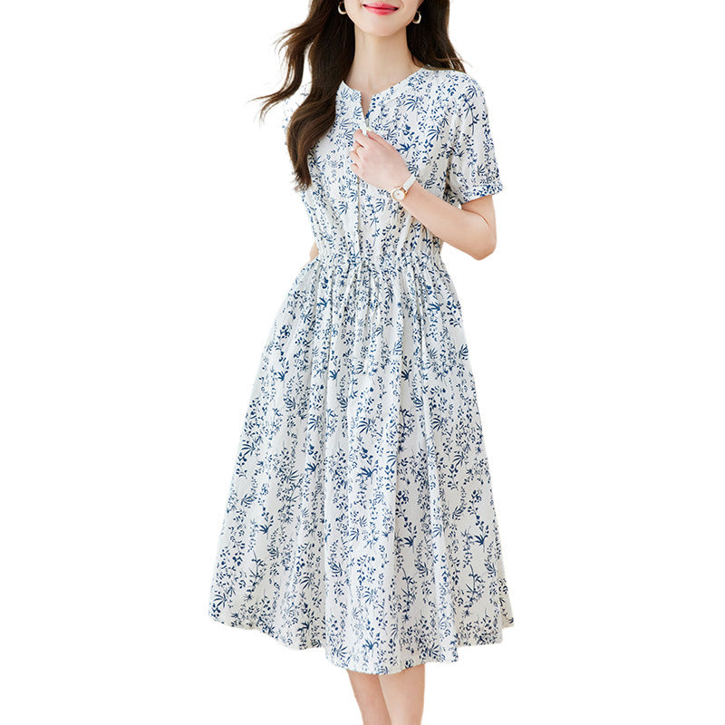 Midikleid mit Blumenmuster im Porzellan-Stil