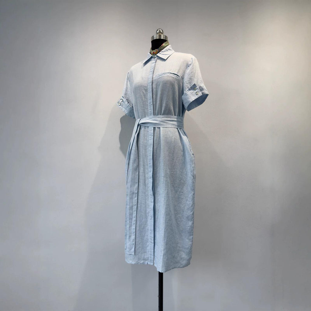Leinen-Hemdblusenkleid mit Taillengürtel