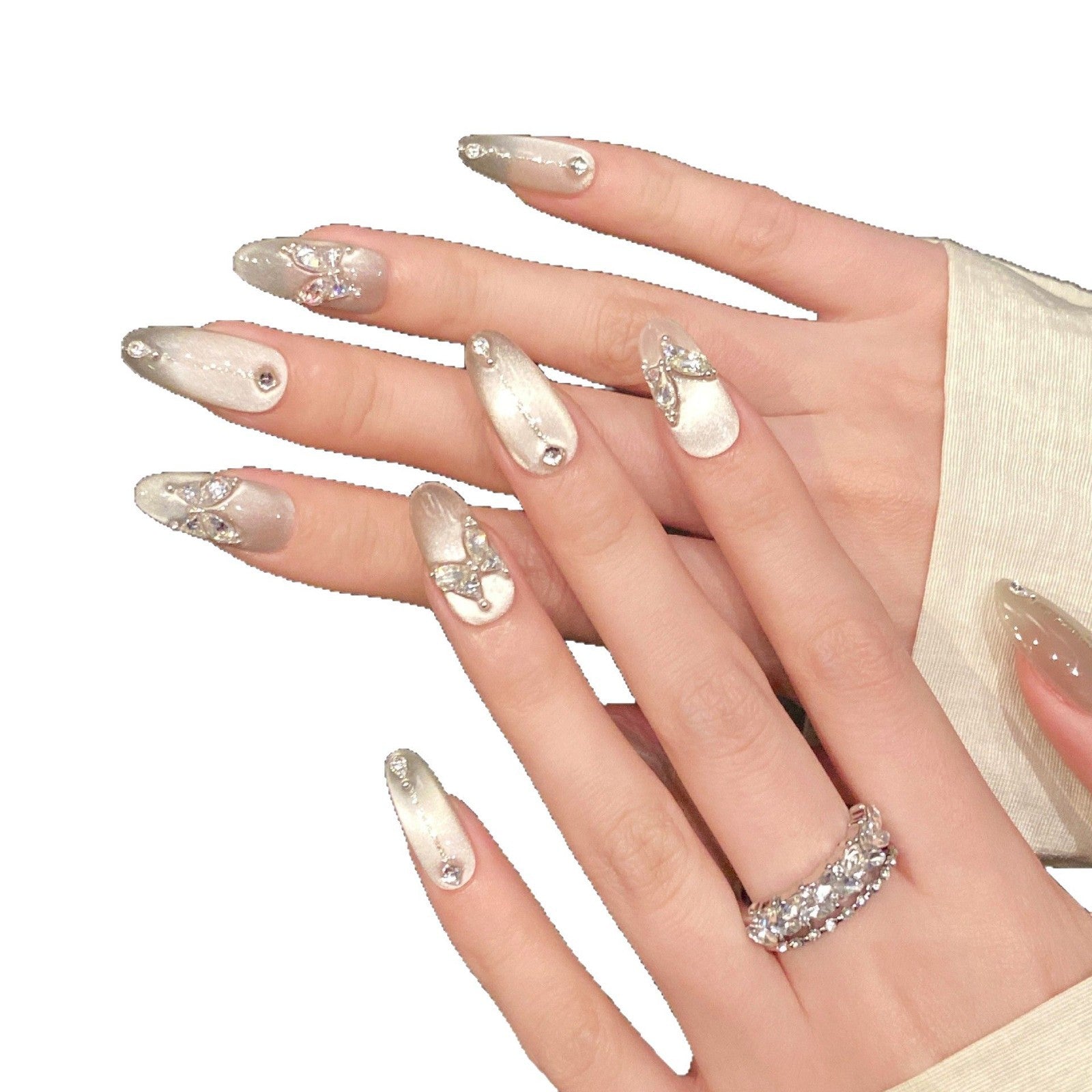 Handgemachte Nägel «White Moonlight Flashing»