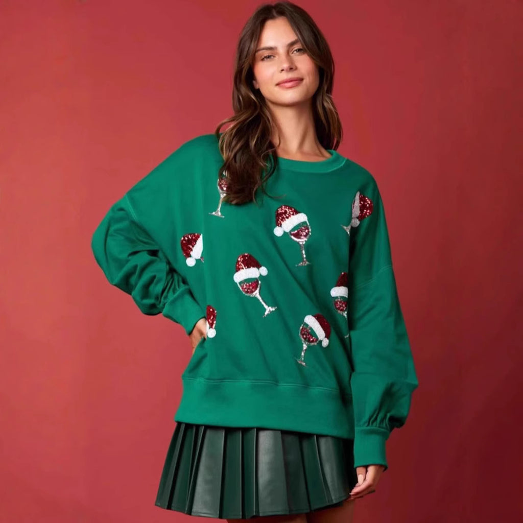Weihnachts-Print Hoodie mit Glitzer