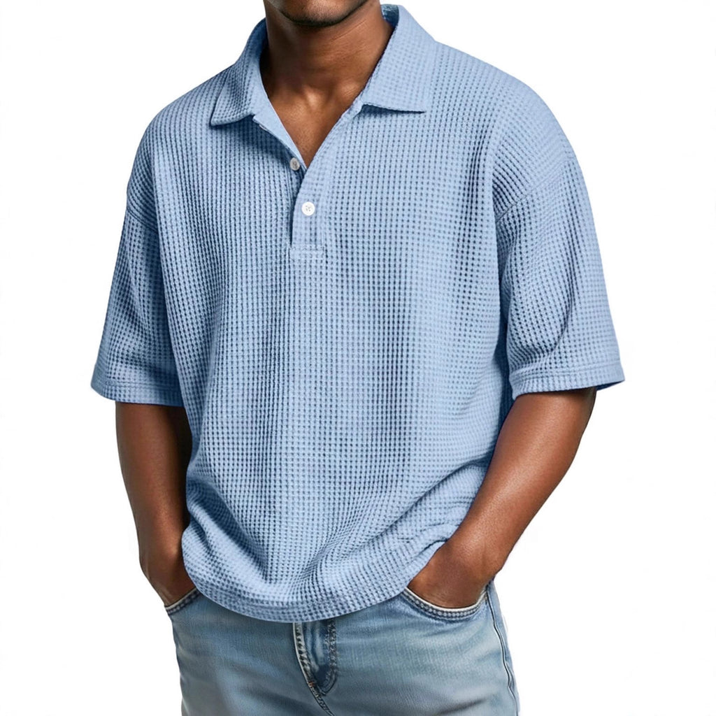 Polo-Shirt Waffelmuster Kurzarm mit Knopfkragen – Bild 8 | LuxeStyle