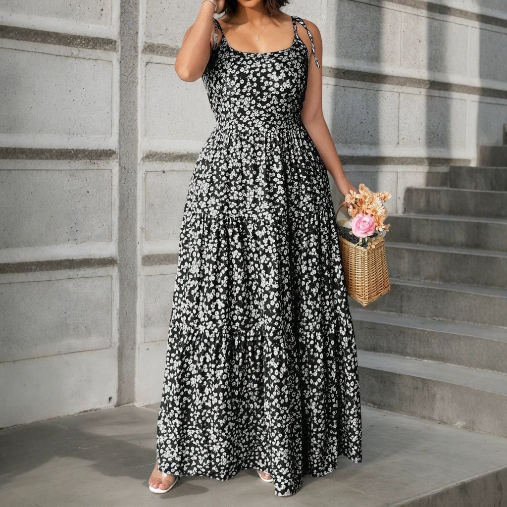 Ärmelloses bedrucktes Midi-Kleid