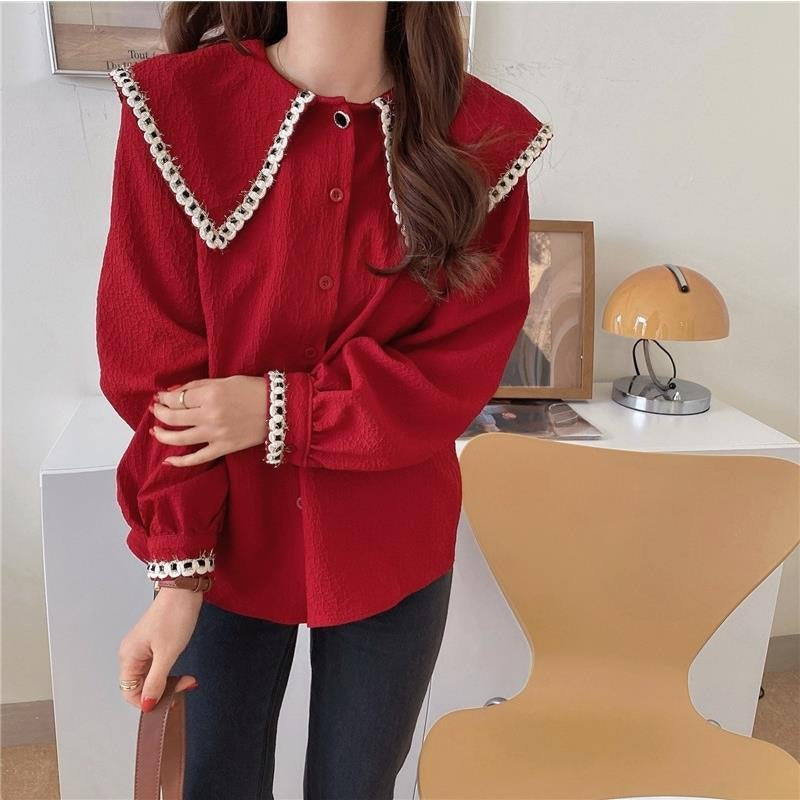 Damenbluse mit Puppenkragen und langen Ärmeln – Bild 2 | LuxeStyle