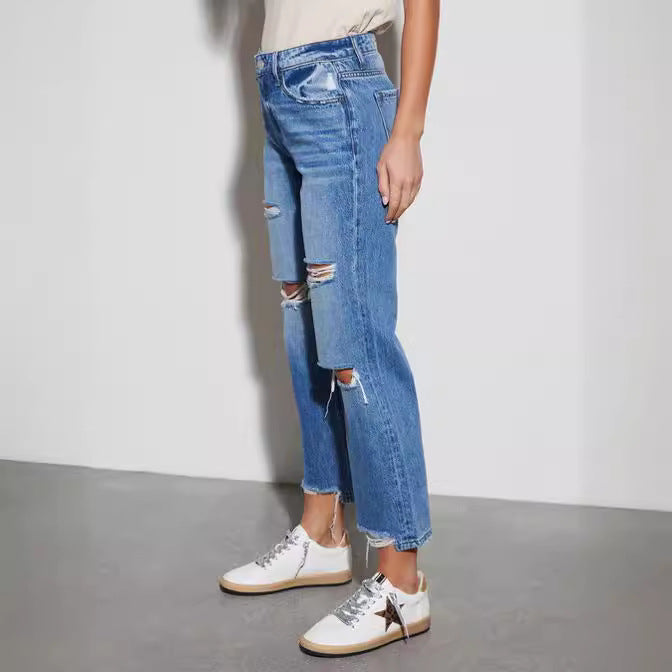 Casual High Waist Jeans mit Rissen