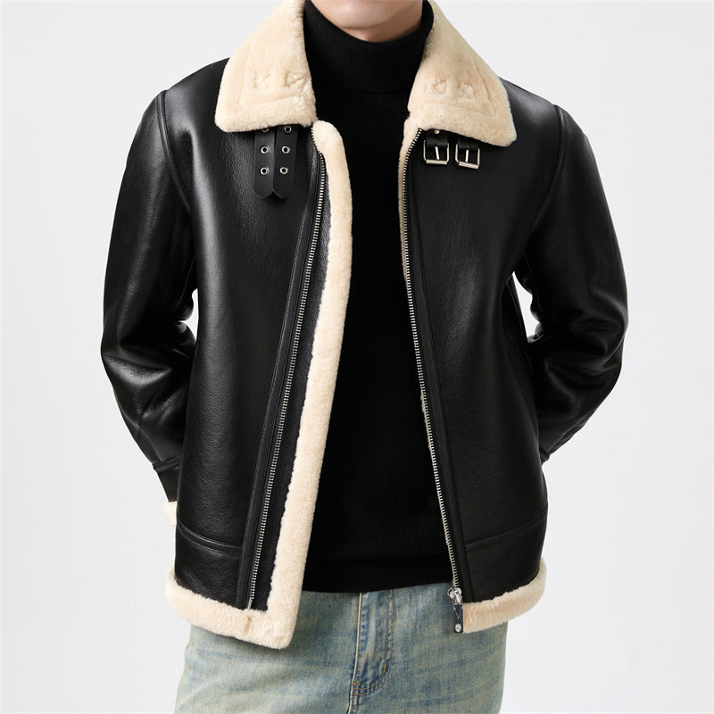 Kurze Shearling-Jacke für Herren mit Fellfutter – Ansicht 5