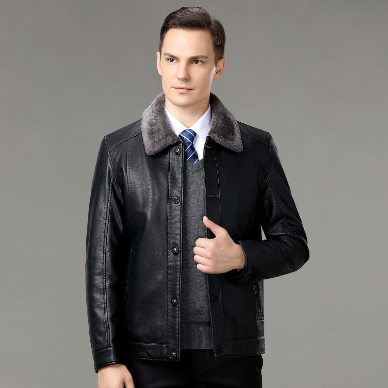 Leder- und Fellmantel mit Fleecefutter