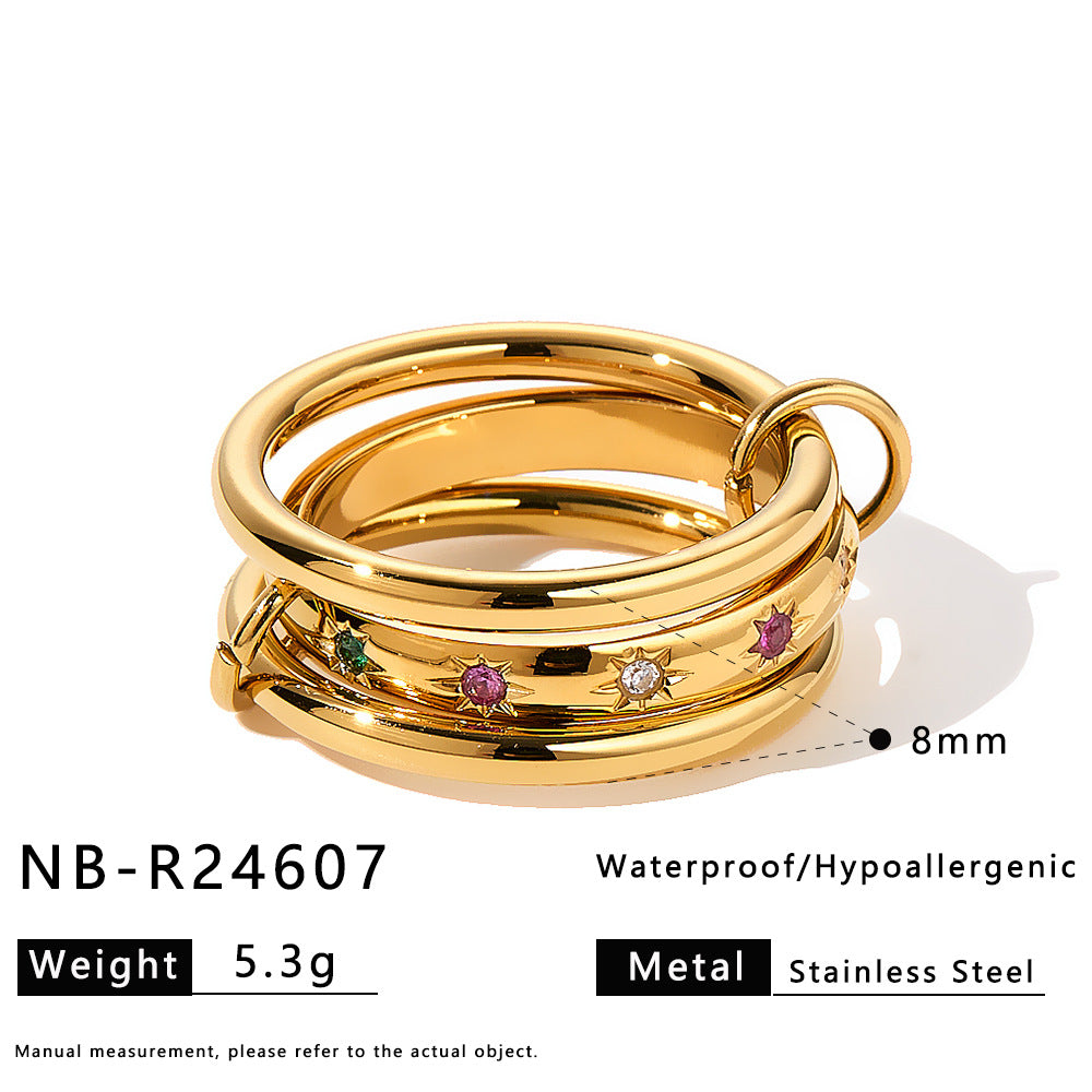 Dreistufiger Ring, 18K vergoldeter Edelstahl | LuxeStyle