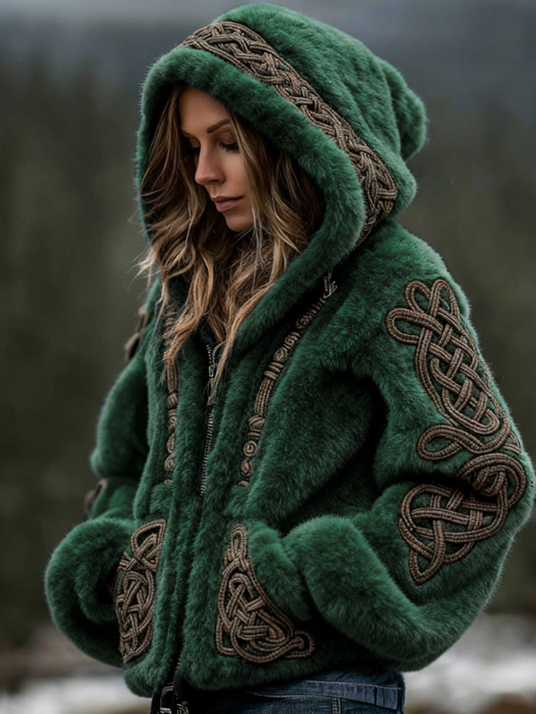 Warme Kapuzenstrickjacke mit Reissverschluss