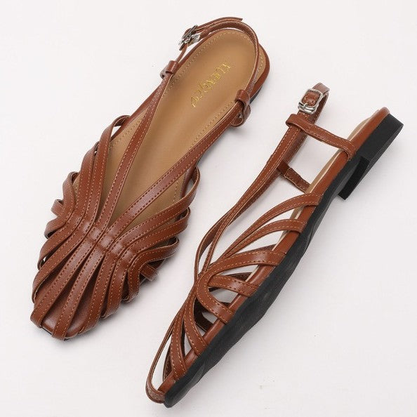 Retro-Wedge-Sandalen mit Flechtmuster