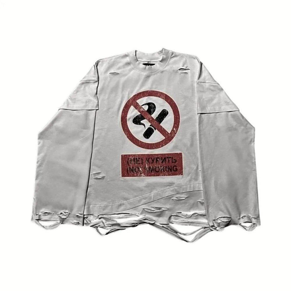 Rundhals Langarmshirt mit "No Smoking" Print