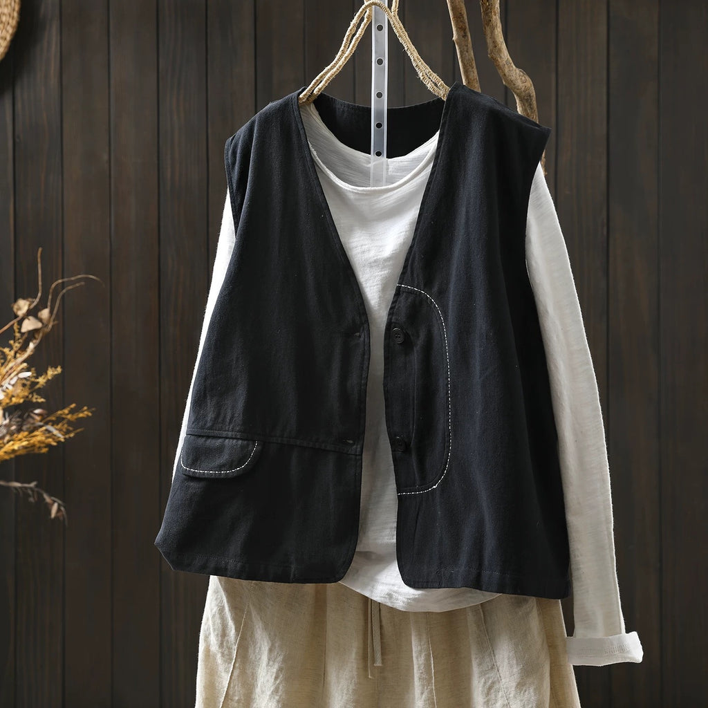 V-Neck Weste aus Baumwoll-Leinen-Mix