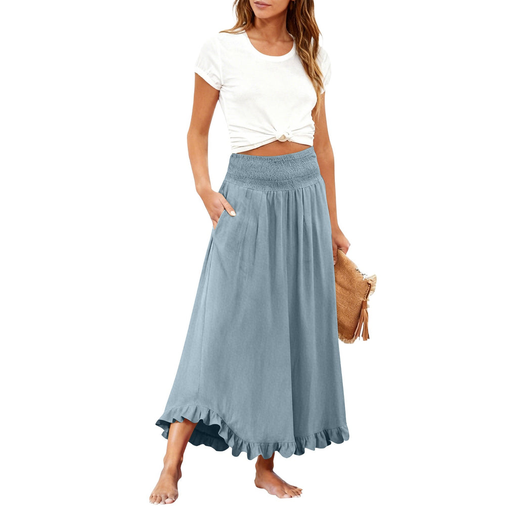 Eleganter Midirock mit hoher Taille und Rüschensaum – Ansicht 8