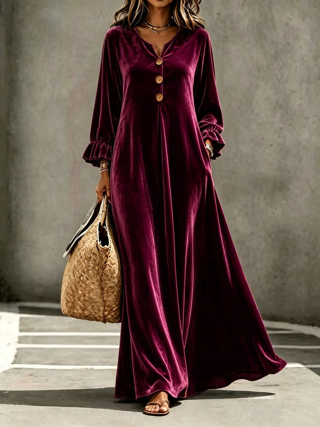 Samt-V-Ausschnitt-Kleid – Bild 5 | LuxeStyle
