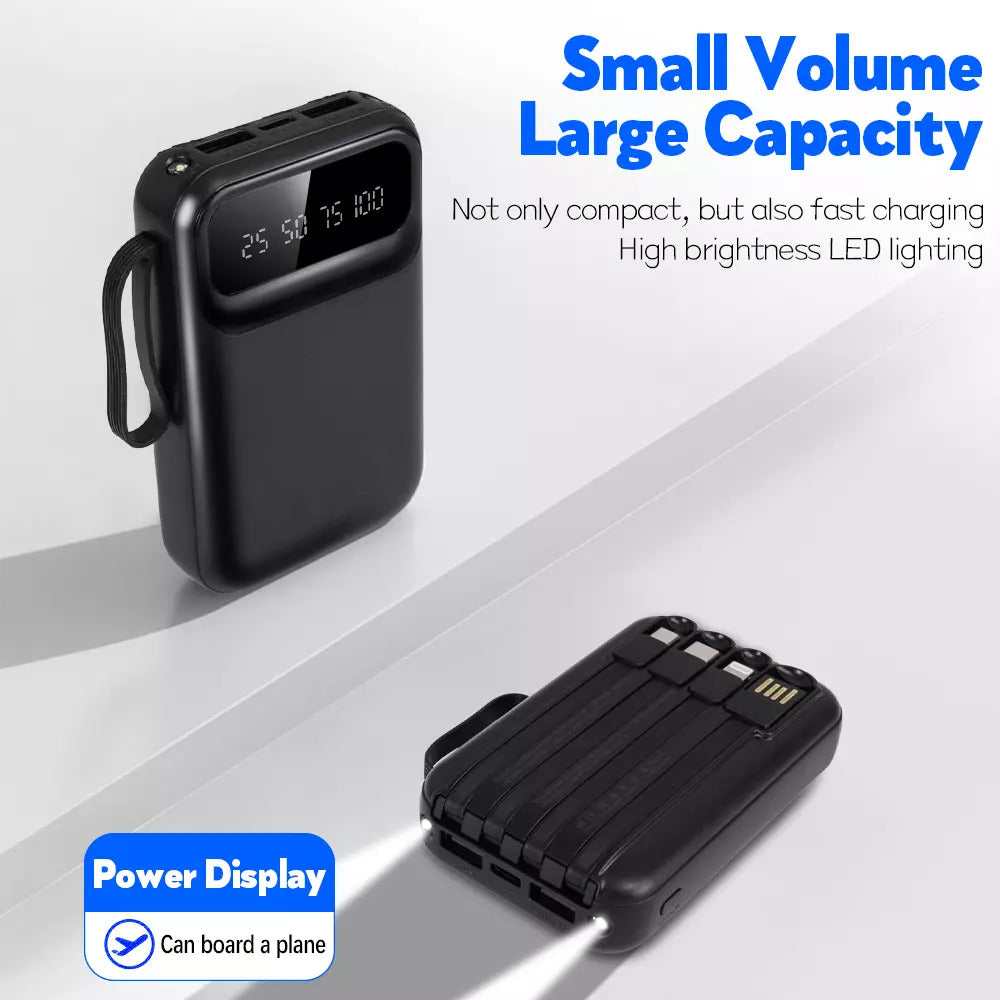 30000mAh Powerbank mit integrierten Kabeln