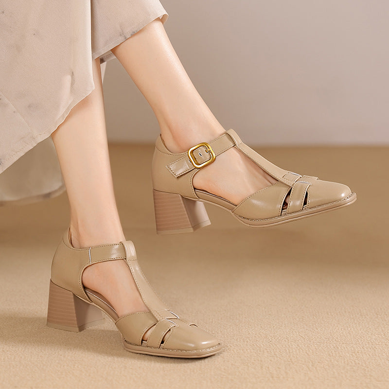 Echtleder Sandalen mit Chunky-Absatz