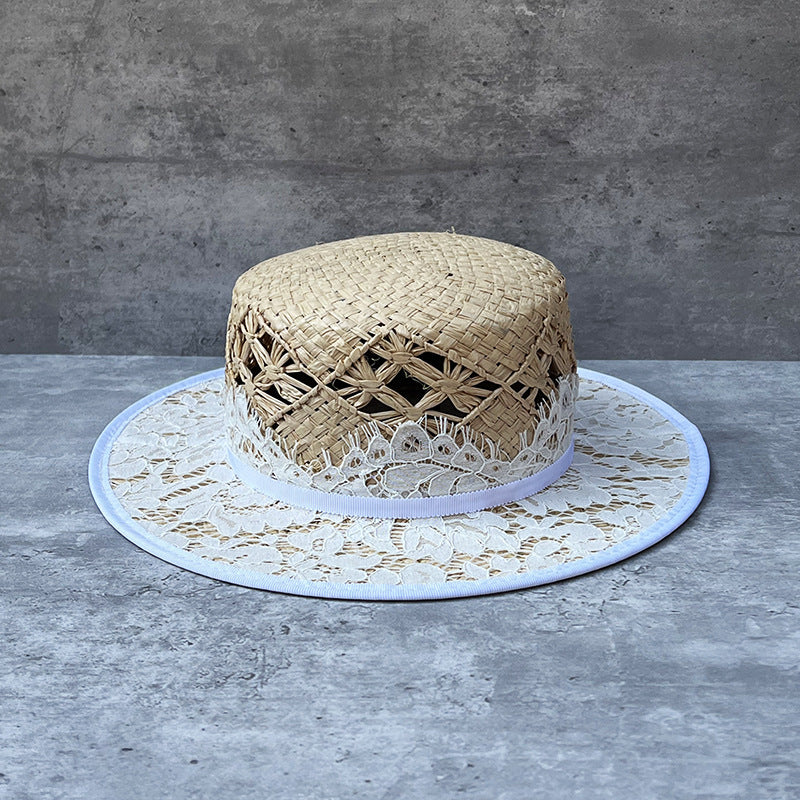 Handgestrickter Raffia Strohhut mit flacher Krone – Ansicht 6