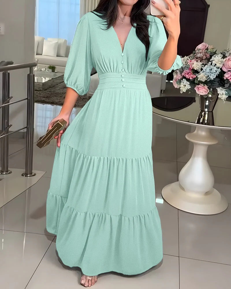 Chiffonkleid mit Volants und Taillengürtel