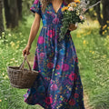 Bedrucktes Damenkleid mit elastischem Bund – Bild 4 | LuxeStyle