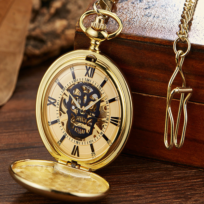 Retro-Skelett-Taschenuhr mit Klappdeckel