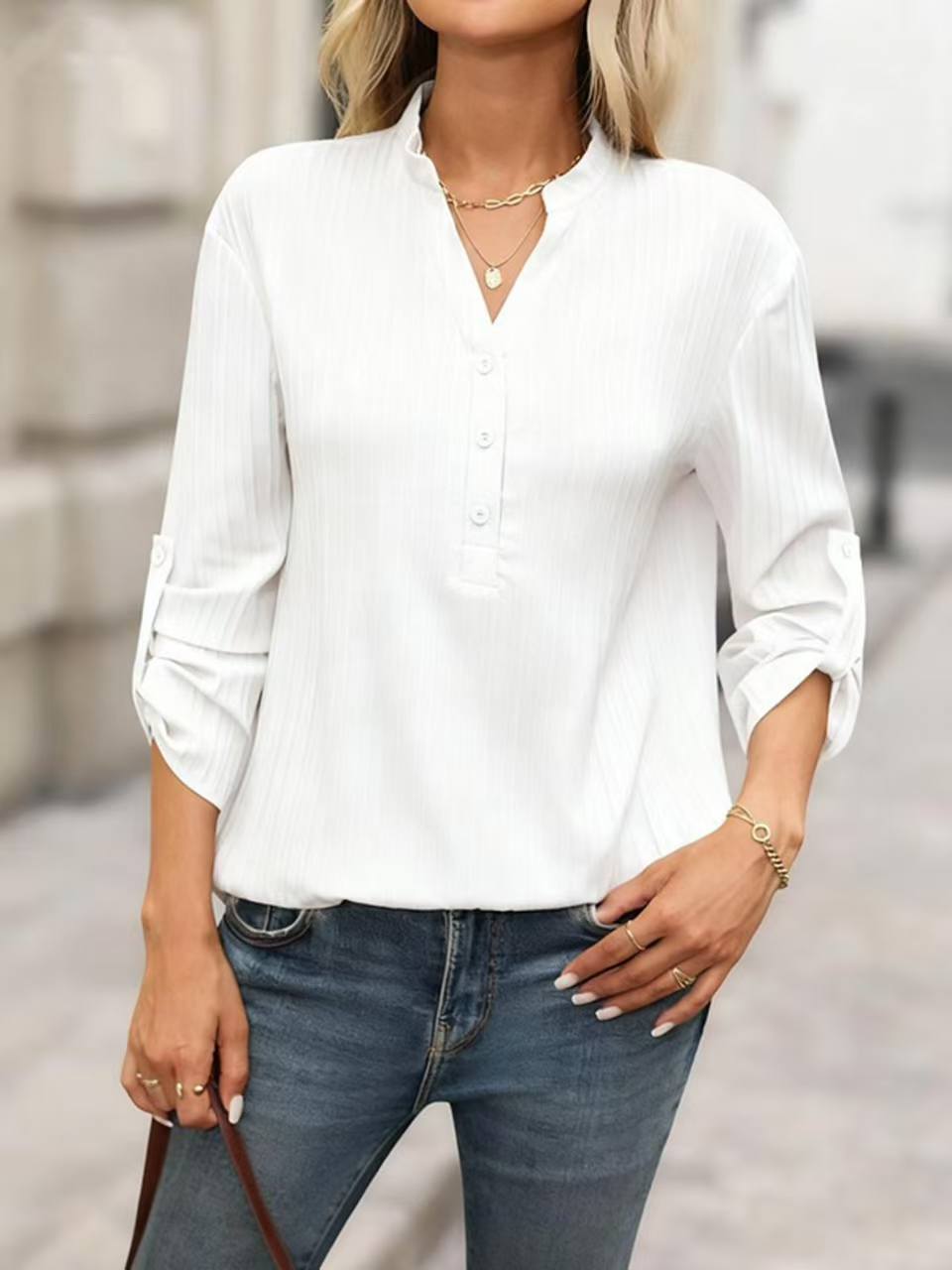 V-Ausschnitt Hemd – Vielseitiges Casual-Top – Bild 2 | LuxeStyle