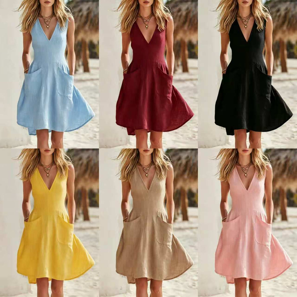 Ärmelloses V-Ausschnitt Freizeitkleid – Bild 8 | LuxeStyle