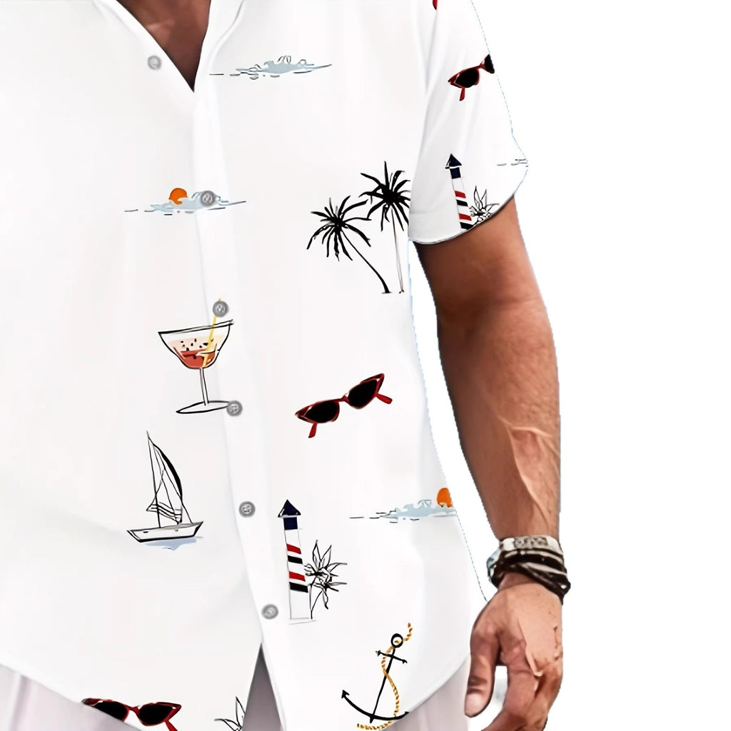 Herren Kurzarmhemd mit Revers und Print