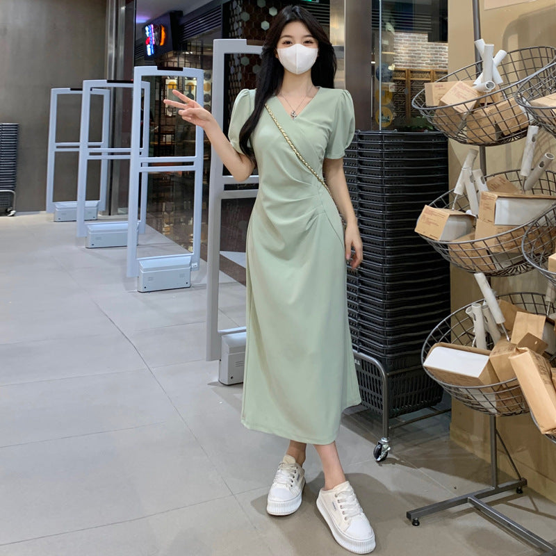 Plissiertes A-Linien Kleid mit Puffärmeln – Bild 2 | LuxeStyle